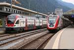Altbekannt trifft auf Neu:
RABe 511 022 (Stadler DOSTO) SBB als RE 4884 nach St. Gallen (CH) und RABe 502 207-9 (Bombardier Twindexx Swiss Express) als RE 5082 nach Zürich HB (CH) stehen in ihrem Startbahnhof Chur (CH).
[10.7.2018 | 18:14 Uhr]
