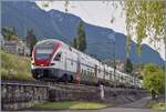 Kurz nach Villeneuve ist der SBB RABe 511 111 mit einem (kaum zu sehenden RABe 512) als RE33 auf dem Weg nach Annemasse. 

19. Mai 2026