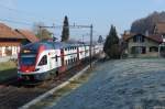 SBB: RE Biel-Bern mit RABe 511 120  KISS  bei Busswil am 27. Februar 2016.
Foto: Walter Ruetsch 