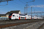 RABe 512 038-6 KISS durchf�hrt am 03.03.2026 den Bahnhof Pratteln.