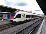 SBB - Triebzug RABe 521 027-3 mit dem Namen Gilberte de Courgenay im Bahnhof Biel am 23.07.2016