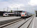 SBB - Triebzüge RABe 523 0.. und RABe 511 105-4 bei der Haltestelle Peilly-Malley am 26.04.2014