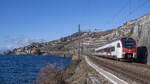 523 114 ist kurz vor St. Saphorin unterwegs in Richtung Vevey, aufgenommen am 06.01.2022.