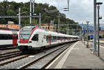 RABe 524 108 und RABe 524 012 (Stadler FLIRT) der TILO SA (SBB/TRENORD S.r.l.) als R 25162 (R10) von Como S. Giovanni (I) nach Chiasso (CH), weiter als S10, bzw. als S 28324 (S10) von  Malpensa Aeroporto T2 (I) nach Busto Arsizio, weiter als R 25562 (R50) nach Mendrisio (CH), weiter als S10, erreichen den Endbahnhof Bellinzona (CH) auf Gleis 4.
[20.9.2019 | 10:27 Uhr]