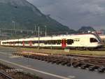 RABe 524(ETR150)nach einem Sommergewitter abgestellt am 21.05.2007 in Sargans wo er zu Testfahrten im Rheintal abbestellt worden war.