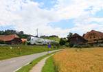 BLS  MUTZ (Serie 515) der S-Bahnlinie Bern - Schwarzenburg: Zug 515 014 in Aeckenmatt, 10.Juli 2017 