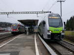BLS / SBB - RABe 515 031-3 bei der ausfahrt und ein RABe 511 bei der durchfahrt im Bahnhof Busswil am 06.01.2018