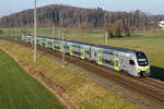 BLS RABe 515  MUTZ  als IR17 Olten-Bern bei Bollodingen am 11. Januar 2021.
Foto: Walter Ruetsch