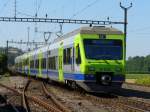 bls - NINA Triebwagen 525 007 mit 525 001 bei der Ausfahrt aus dem Bahnhof von Busswil in richtung Lyss am 15.07.2007