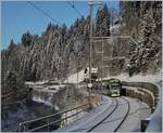 Winterliche Stimmung im Emmental bei Trubschachen mit dem BLS RABe 535 123 der als S6 der auf seiner Fahrt nach Luzern in Kürze das Entlebuch erreichten wird.