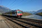 Bt 50 85 29-34 950-0. Der Regionalzug von Chur auf der Rheinbrcke kurz vor dem Bhf. Bad Ragaz. Fahrziel ist Ziegelbrcke (Kanton Glarus). 11.4.2007