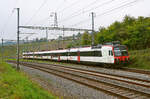 In Auvernier trifft die aus dem Val de Travers kommende Strecke auf die Strecke Yverdon - Neuchatel. Am 08.10.2025 wurde hier ein aus Buttes kommender RBDe 560 aufgenommen.