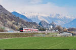RA Domino als Regio Brig - Monthey am 21. März 2021 bei Châteauneuf-Conthey. Im Hintergrund Sion mit den beiden Schlössern Valère und Tourbillon.