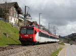 Ein NPZ der SOB als S31 nach Arth-Goldau am 23.04.2012 unterwegs bei Sattel.