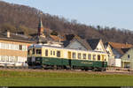 Der frisch revidierte ex Sensetalbahn CFe 2/4 101 der Betriebsgruppe Triebwagen 101 auf der Fahrt von Bönigen nach Romanshorn am 8. März 2021 bei Holderbank.
