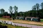 OeBB: Sehr seltener Güterzug mit Doppeltraktion BDe 4/4 (ehemals SBB) bei Oensingen auf der Fahrt nach Balsthal im Sommer 2004.
Foto: Walter Ruetsch