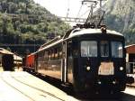 762 Be 4/4 (BN) mit bergabegterzug Zweisimmen-Spiez auf Bahnhof Wimmis am 18-07-1995.