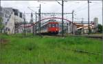 Der RBe legt los nach Biel und taucht gleich in die Schweiz ein. (Konstanz, 2. Mai 2010) Fotostandort ist hinter dem trennenden Erdwall. Die Wiese im Vordergrund ist Gleisbereich und wird regelmig benutzt, um Seehasen abzustellen, die lieben eben Grnes.