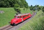  «Tagblatt»-Leserreise mit dem Roten Pfeil: Der RBe 2/4 Nr. 202 der OeBB ist unterwegs am Pfingstmontag, 21. Mai 2018 zwischen Thalheim-Altikon und Ossingen, kurz nach der Thurbrücke bei Ossingen.
