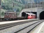 BLS - Re 4/4 175 vor Autozug und Triebwagen RAe 4/8 1021 in Goppenstein am 07.09.2013