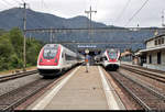 Nachschuss auf RABDe 500 002-6  Annemarie Schwarzenbach  und RABDe 500 004-2  Mani Matter  als IC 867 (IC 2) von Zürich HB (CH) nach Lugano (CH), die den Bahnhof Rivera-Bironico (CH) auf der