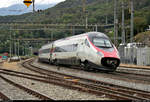 Nachschuss auf RABe 503 ??? (Alstom ETR 610) SBB als EC 358 von Milano Centrale (I) nach Basel SBB (CH), der den Bahnhof Rivera-Bironico (CH) auf der Gotthardbahn am Monte Ceneri (600)