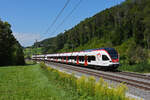 RABe 521 025, auf der S3, fährt Richtung Bahnhof Tecknau. Die Aufnahme stammt vom 25.08.2021.