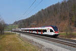 RABe 521 015, auf der S3, fährt Richtung Bahnhof Tecknau. Die Aufnahme stammt vom 12.03.2022.