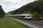 RABe 521 020, auf der S3, fährt am28.08.2022 Richtung Bahnhof Tecknau.