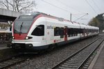 RADOLFZELL am Bodensee (Landkreis Konstanz), 29.02.2016, eine als Seehas bezeichnete Regionalbahn von Engen nach Konstanz beim Halt im Bahnhof Radolfzell