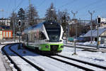 Züge von transN auf normaler und schmaler Spur in La Chaux de Fonds.