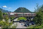 TILO RABe 524 114 als RE Milano Centrale - Lugano am 20. Juni 2020 in Lugano. Im Hintergrund der Monte San Salvatore.