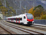 SBB - Triebzug RABe 524 301 bei Testfahrten im Wallis im Bahnhof von Martigny am 23.11.2019