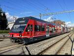 asm Seeland - Be 2/6 507 mit den Be 4/4 525 + Be 4/4 523 im Schlepp im Bhf. Täuffelen am 16.11.2022