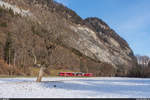 RhB ABe 4/16 3105 als S1 Schiers - Rhäzüns am 9. Januar 2021 bei Malans.