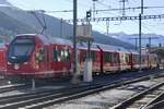 RhB Capricorn ABe 4/16 3130 am 13.11.22 beim Bahnhof Davos Platz abgestellt.