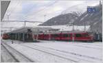 ABe 8/12 3501 macht sich an diesem eisigkalten Morgen in Samedan fr eine weitere Probefahrt bereit.