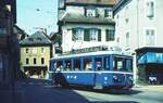 BVB_Bex-Villars-Bretaye__Straßenbahn-Tw 16 (SWS, MFO  1948) in Bex unterwegs auf dem Adhäsionsabschnitt nach Bévieux_07-09-1976 