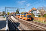Am 17.04.2022 ist RBS Be 4/12 63 unterwegs auf der S8 und konnte beim Verlassen des Bahnhof Jegenstorf aufgenommen werden