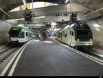 LEB - Endbahnhof Lausnne-Flon mit den RBe 4/8 44 und RBe 4/8 65 mit den hier deutlich zu sehenden unterschied der Front bei neuen Fahrzeugen (RBe 4/4 65) ..