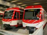 Frontansicht zweier Stadler Triebz�ge vom Typ ABeh 4/10 im Bahnhof Zermatt.23.09.09