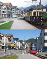 Eigentlich hat sich in der Ortschaft B�hler in den vergangenen 47 Jahren bis auf den Neubau rechts nicht allzu viel ge�ndert: Oben trifft der aus Appenzell kommende ABDeh 4/4 3 der SGA im Fr�hjahr