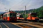 BDeh 2/4 75 und Rangiertraktor Te 2/2 82 der Chemins de fer electriques Veveysans (CEV), Blonay   Datum: 18.05.1986.