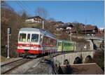 Der AOMC (TPC) BDeh 4/4 503 mit Bt auf der Viadukt Chemex auf der Fahrt nach Fahrt nach Champéry.