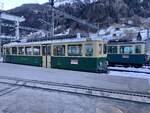 Die BDeh 4/4 112 und 104 am 8.2.22 im Bahnhof Lauterbrunnen abgestellt.
