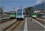 In Aigle ist der TPC ASD ABe 4/8 473 von Les Diablerets kommend eingetroffen und so kann der links im Bild zu sehnende TPC AOMC/(ASD Beh 4/8 592 Aigle in Richtung Les Diablerets verlassen.