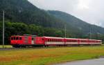 Deh 4/4 92 mit Regionalzug, verst�rkt mit Kofferkullisteuerwagen BDkt f�r Fahrradtransporte und einem Mitteleinstieg Leichtstahlwagen.