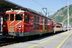 Die Deh 4/4 91  Göschenen  als Regio nach Andermatt am 17.6.23 bei der Einfahrt in den Bahnhof Brig.