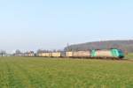 Die 185 577-4 und die 185 600-4 fahren mit einem Güterzug von Herzogenbuchsee Richtung Bern, 13.03.2014.