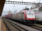 Crossrail - Loks 185 600-4 im Bahnhofsareal von Goldau am 05.04.2014